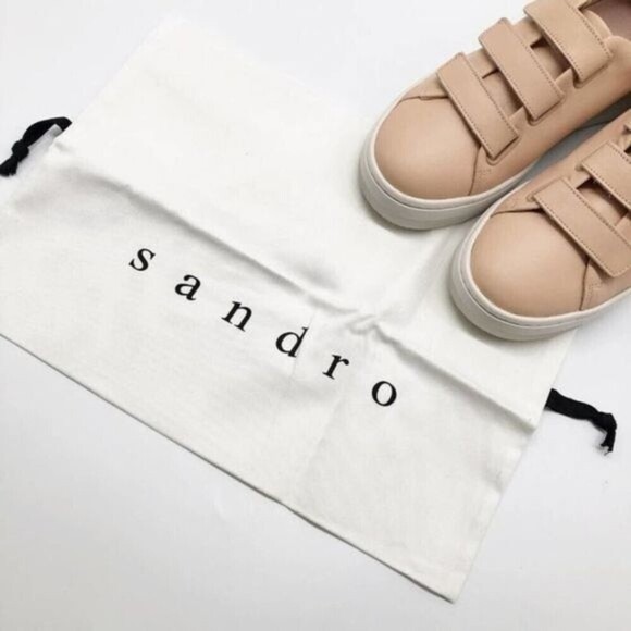 SANDRO Anita Rose Leather Velcro Trainers Sneakers  - Picture 9 of 11